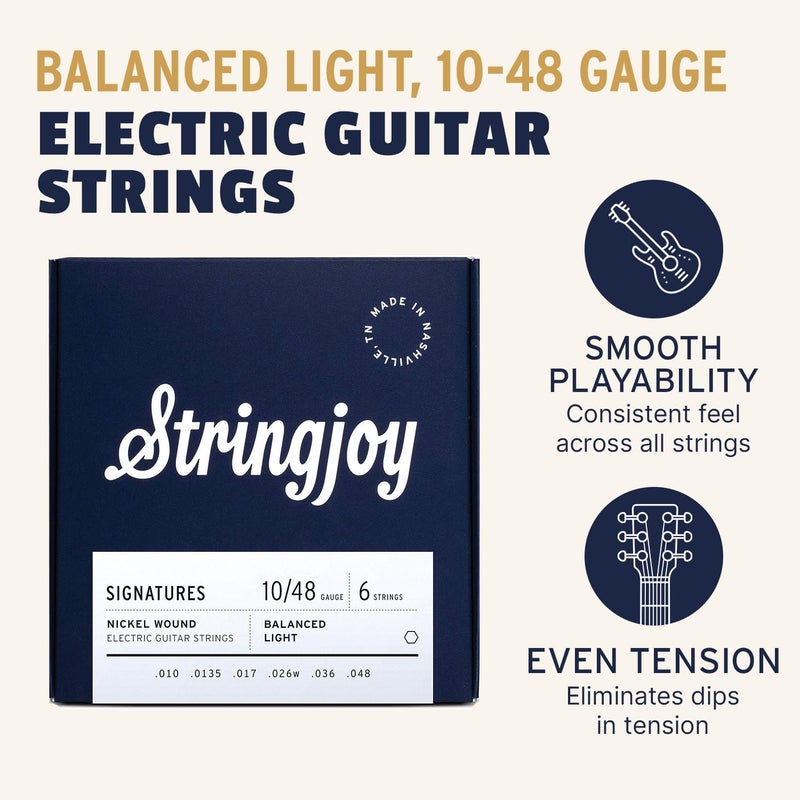 Stringjoy BAL10 Signatures Nickel Wound Guitar Strings, 10-48 Balanced Light Gauge, Electric Guitar Strings for Enhanced Tone, Guitar Strings Electric 6 String Set - Image 2